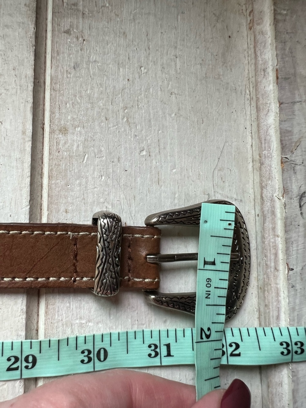Brown Leather Western Belt with Silver Buckle - Picture 10 of 16